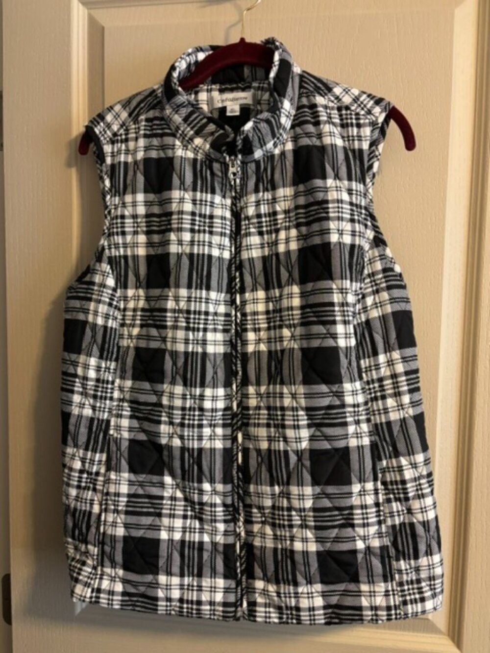 Croft & Barrow XL Women's Black/White Plaid Puffer Quilted Vest Zip Front 24"